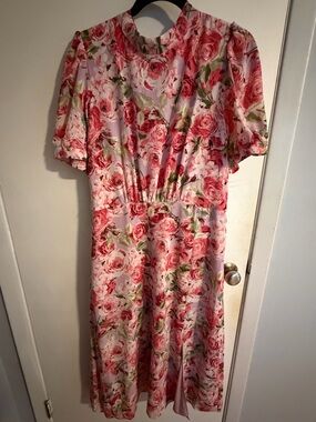 julia jordan Pink Rose-Print Midi Dress